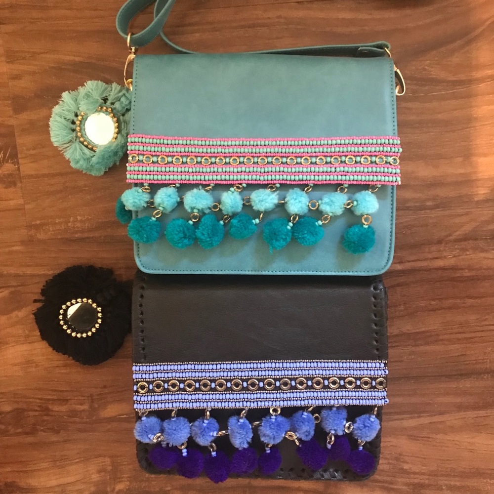 Anthropologie Faux Leather Beaded Bag